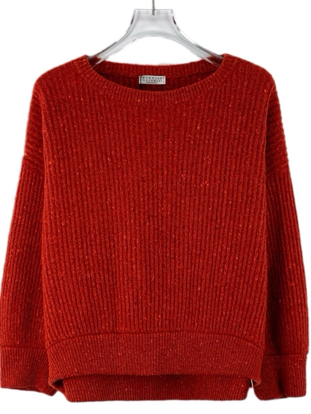 Brunello Cucinelli Chunky Ribbed Crewneck Sweater in Vibrant Red